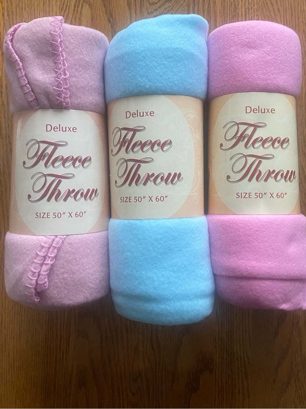 Lot of 3 Deluxe Fleece Throw Blanket Pastel Tones Lavender Pink Light Blue 50x60